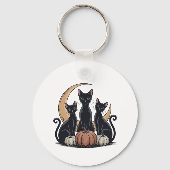 Porte-clés Whimsigothique Chats noirs Citrouille Lune Hallowe (Recto)