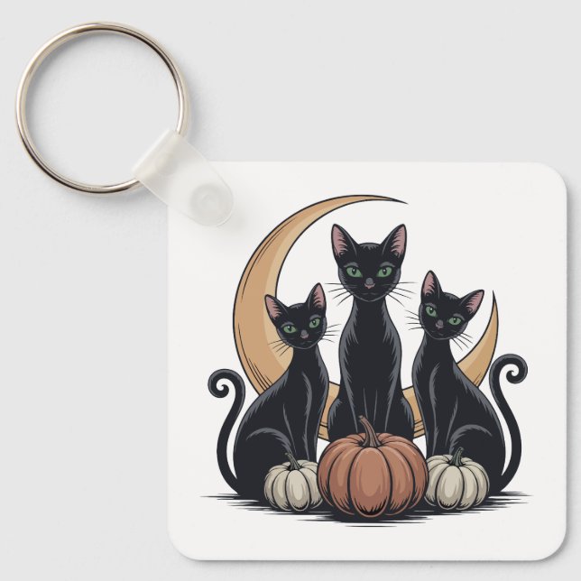Porte-clés Whimsigothique Chats noirs Citrouille Lune Hallowe (Recto)