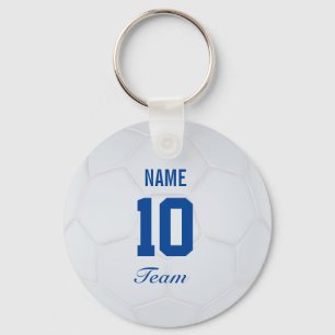 Porte-clés White Blue Team Soccer Ball Personalized Name