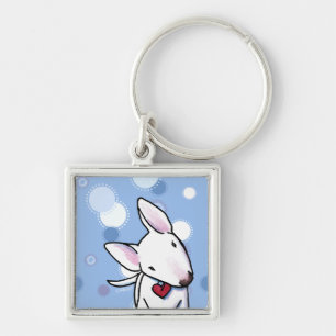 Porte-clés White Bull Terrier sur Blue Dots Porte - clé