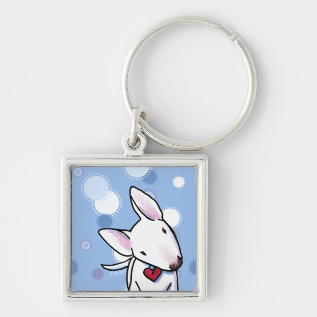 Porte-clés White Bull Terrier sur Blue Dots Porte - clé (Devant)