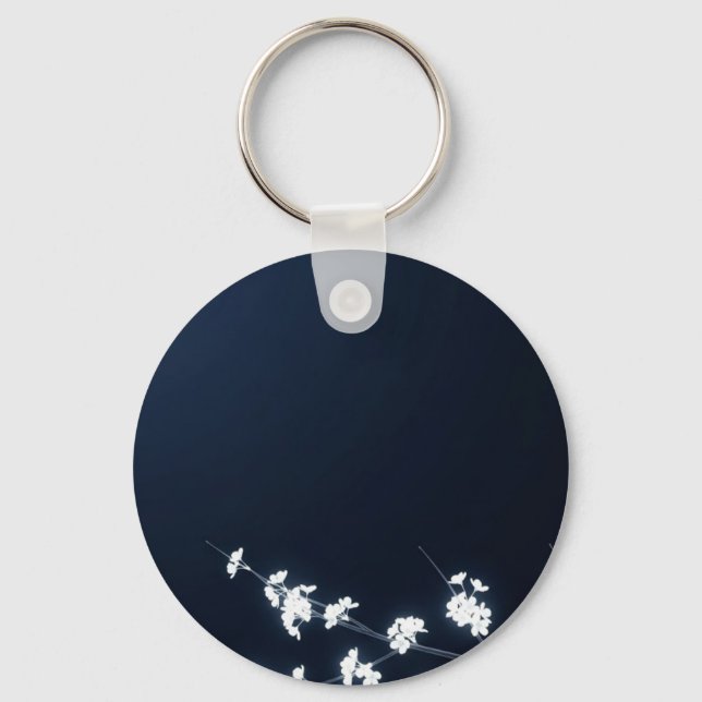 Porte-clés White Cherry Blossom Navy Background (Recto)