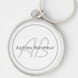 Porte-clés White Grey et Black Cool Name & Monogram