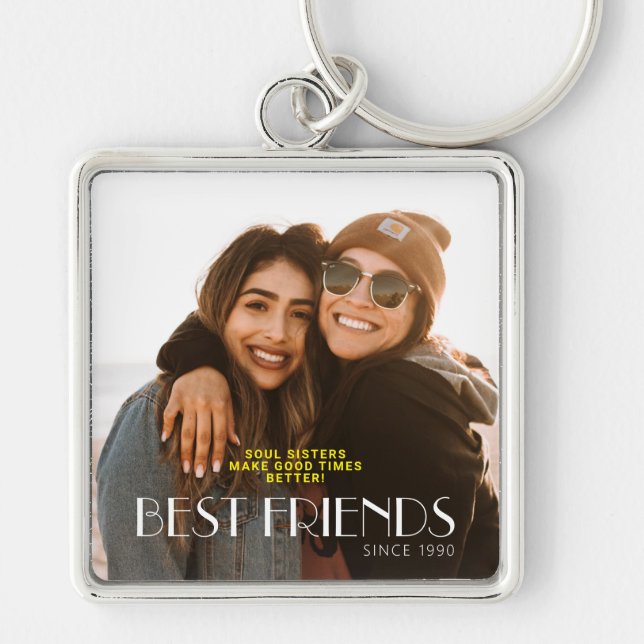 Porte-clés White Modern Typographie Bestfriends Photo (Devant)