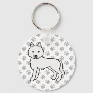 Porte-clés White Siberian Husky Cartoon Dog & Paws