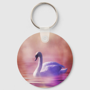 Porte-clés White Swan floating on a misty lake