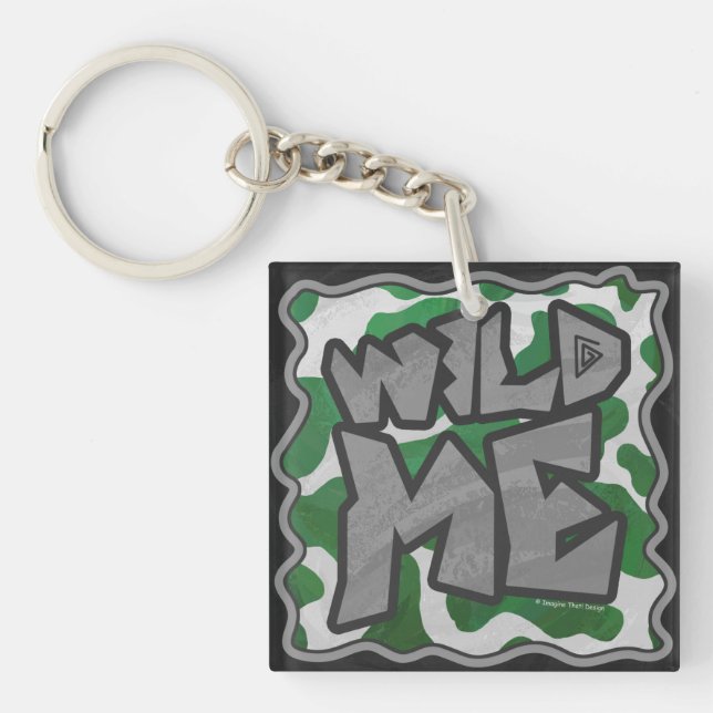 Porte-clés Wild Me Vache Vert et blanc Imprimer (Devant)
