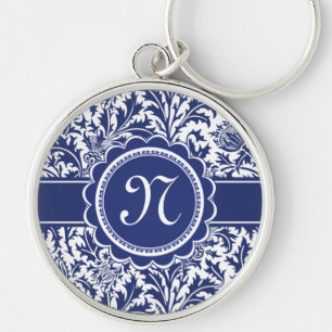 Porte-clés William Morris bleu et blanc élégant floral