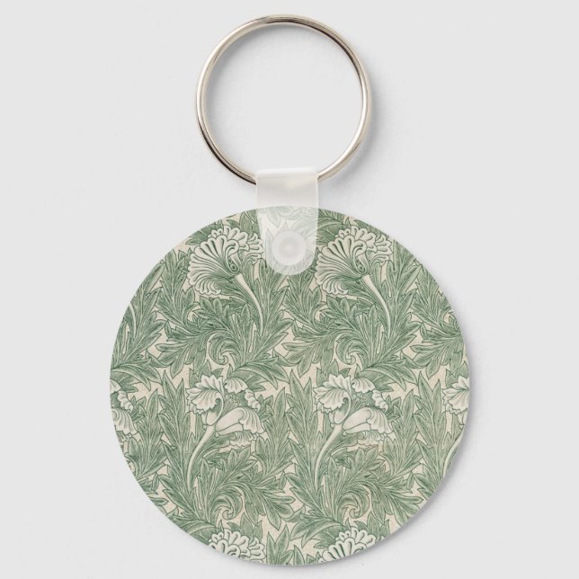 Porte-clés william morris tulip papier peint textile vert (Recto)
