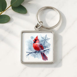 Porte-clés Winter Cardinal with Snowflakes on Icy Branch