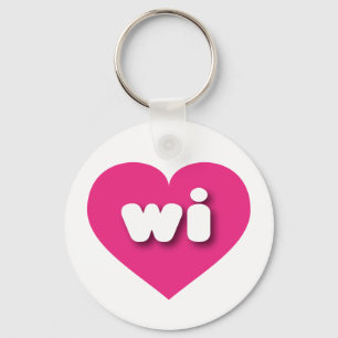 Porte-clés Wisconsin coeur rose chaud - J'aime wi