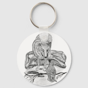 Porte-clés Wolf and Raven black and white design