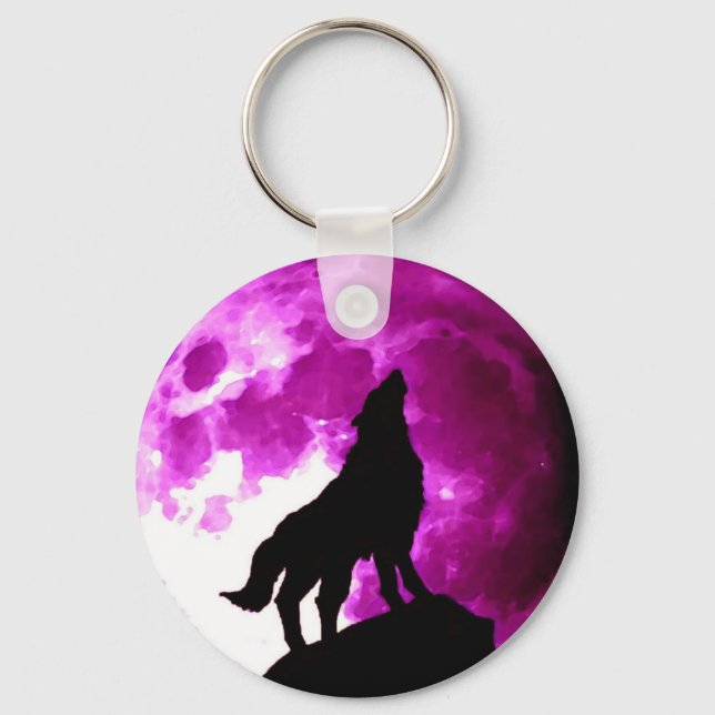 Porte-clés Wolf Howling Silhouette à la Lune (Recto)