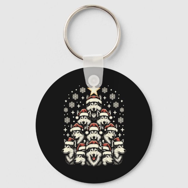Porte-clés Wolfs Arbre Chandail de Noël Xmas Animaux de compa (Recto)