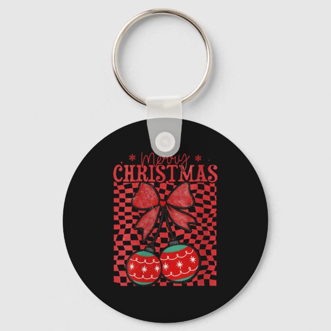 Porte-clés Womens Coquette Bow Christmas Cherries Merry Chris (Recto)