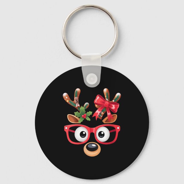 Porte-clés Womens Matching Family Christmas Reindeer Face Gle (Recto)