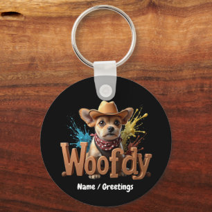 Porte-clés Woofdy Funny Western Cowboy Chien au Texas