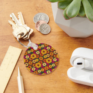 Porte-clés Wow ! Motif floral coloré et lumineux.