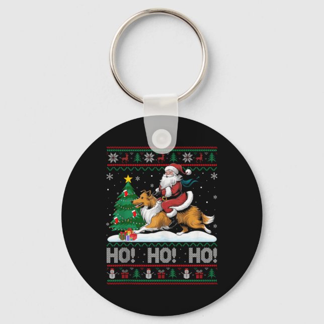 Porte-clés Xmas Arbre Éclairage Père Noël équitation Collie C (Recto)