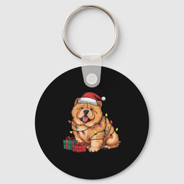 Porte-clés Xmas Lighting Santa Hat Chow Chow Dog Christmas Fo (Recto)