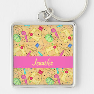 Porte-clés Yellow Sewing Notions Art Name Personalized