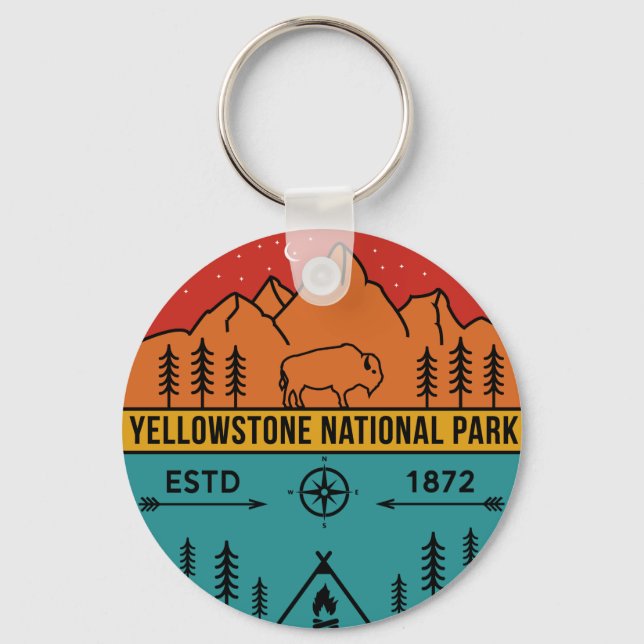 Porte-clés Yellowstone National Park Retro Wyoming USA Bison (Recto)