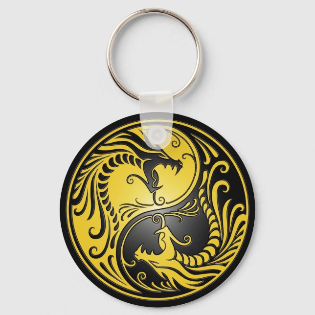 Porte-clés Yin Yang Dragons, jaune et noir (Recto)