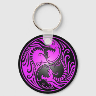 Porte-clés Yin Yang Dragons, purple and black