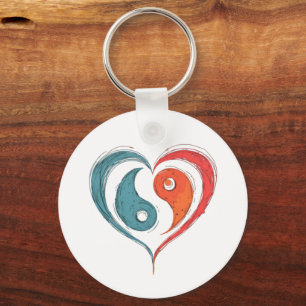 Porte-clés Yin Yang Heart Artistique Personnalisé