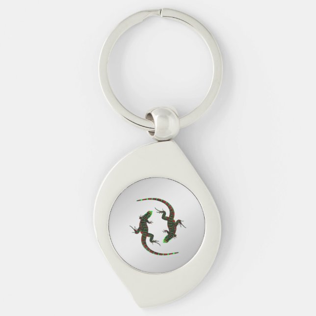 Porte-clés Yin Yang Lizards Argent (Devant)