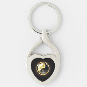 Porte-clés Yin Yang or sur noir