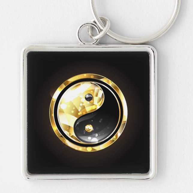 Porte-clés Yin Yang or sur noir (Devant)