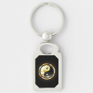 Porte-clés Yin Yang or sur noir