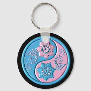 Porte-clés Yin Yang sarcelle et rose