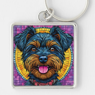 Porte-clés Yorkshire Terrier heureux en style mosaïque