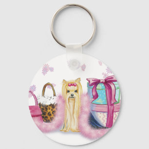 Porte-clés Yorkshire Terrier Pink Feather Boa Porte - clé