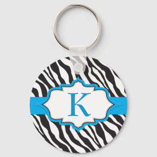 Porte-clés Zebra Monogram Blue Ribbon Porte - clé