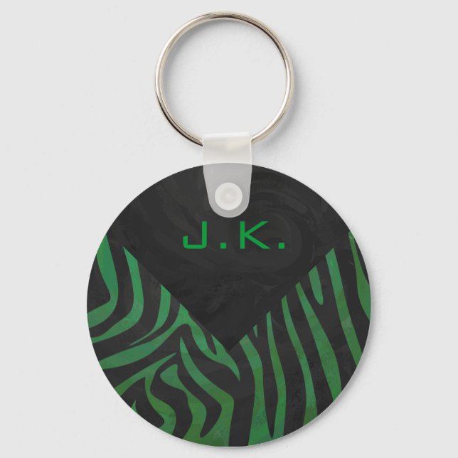 Porte-clés Zebra Monogramme noir et vert (Recto)