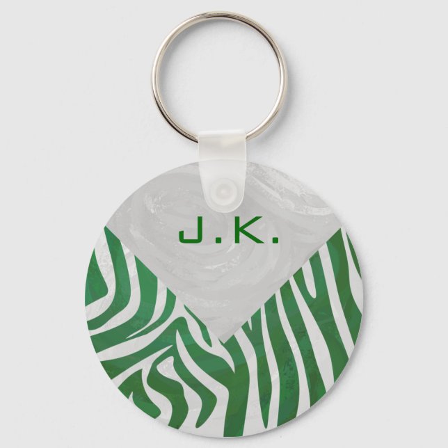 Porte-clés Zebra Monogramme Vert et Blanc Impression (Recto)