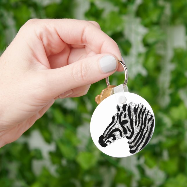 Porte-clés Zebra Print Grandes noir et blanc (main)