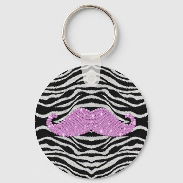Porte-clés Zebra Stripes Et Rose Bling Moustache (Recto)