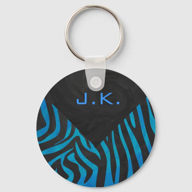 Porte-clés Zèbre noir et bleu avec Monogramme (Recto)