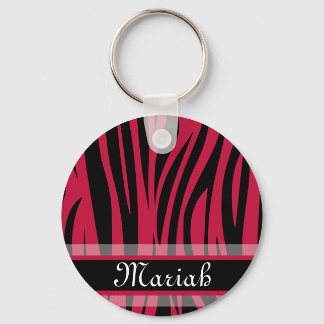 Porte-clés Zèbre noir rose chaud Imprimer Nom personnalisé (Recto)