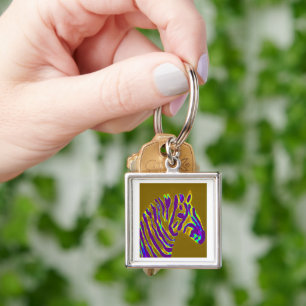 Porte-clés Zèbre rayé violet Art animal sauvage