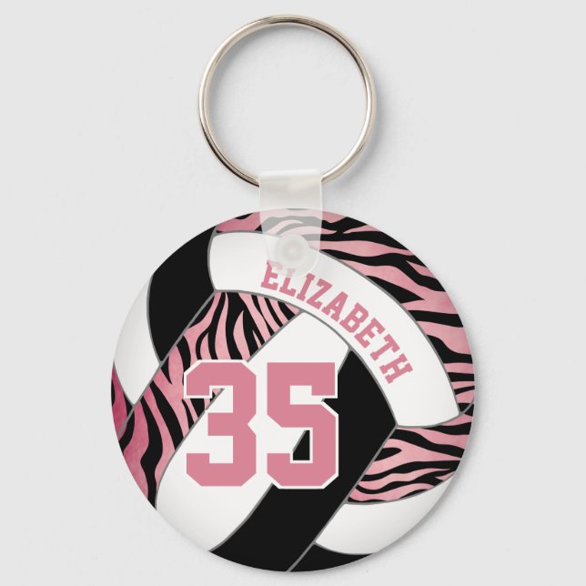 Porte-clés zèbre rayures avec rose filles noires volleyball (Recto)