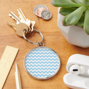 Porte-clés Zigzag bleu, Chevron bleu, Motif géométrique