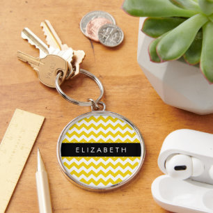 Porte-clés Zigzag Jaune, Chevron Jaune, Votre Nom