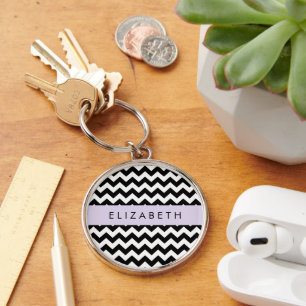 Porte-clés Zigzag noir et blanc, Motif Chevron, Votre nom