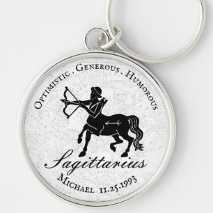 Porte-clés Zodiac Sagittaire Astrologie Personnalisé Noir Bl