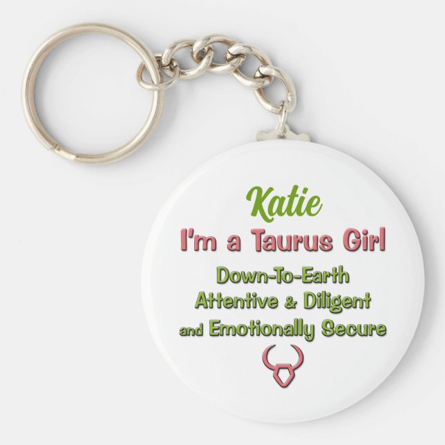 Porte-clés Zodiac Taurus Girl en rose et vert (Devant)